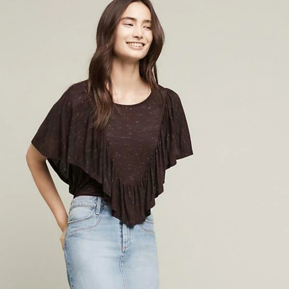 Anthropologie Dolan New W/Out Tags Dolan Wine Color Ruffle Acce Short Sleeve Tee